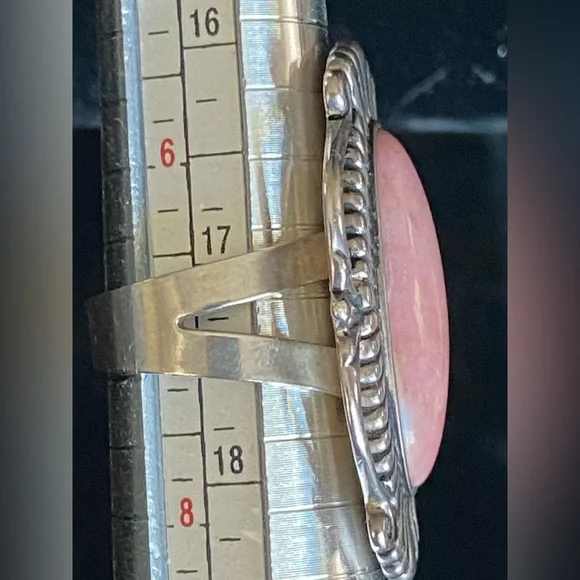 Sterling Carolyn Pollack Oval Rhodochrosite Cabochon Southwestern Jewelry Ring - Picture 6 of 11